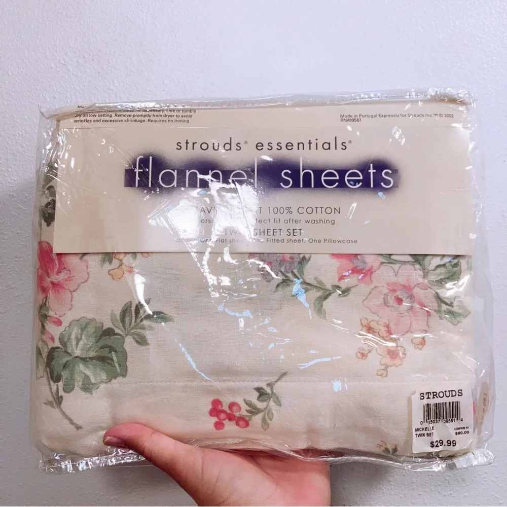 Vintage Heavyweight 200% Flannel Cotton Floral Cream Twin Flannel Sheet Set